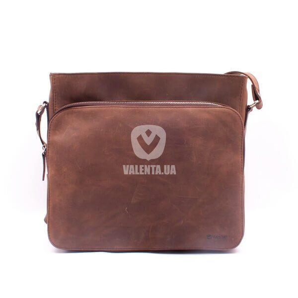 Кожаная коричневая мужская сумка Valenta нубук с карманом, Коричневый