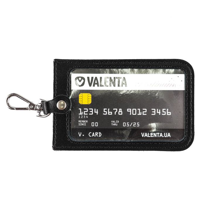 Кожаный черный бейдж для пропуска или удостоверения Valenta, ББ13601, Черный