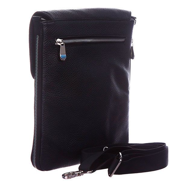 Кожаная черная мужская сумка-планшет Valenta ВМ7072 с молниями, Черный