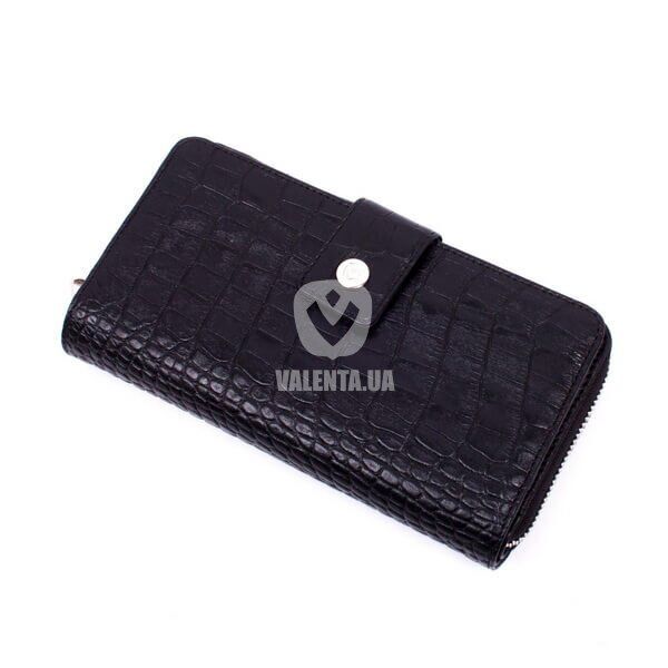 Women's Leather Wallet Double Rich Max Valenta Black Crocodile