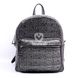 Valenta Women's Black Leather Backpack with Newspaper Print