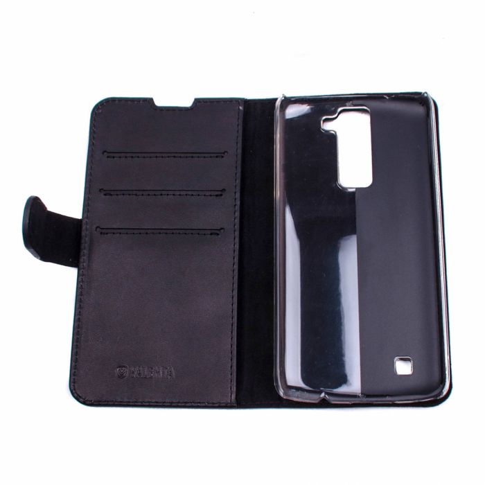 Кожаный черный чехол-книжка Valenta для телефона LG K8 K350E, Черный