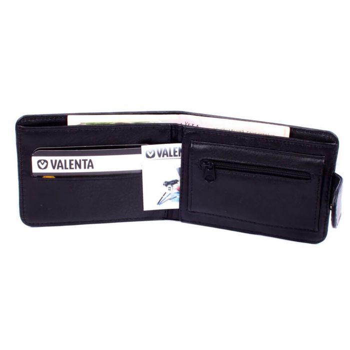 Чоловічий чорний шкіряний гаманець Valenta маленький на кнопці