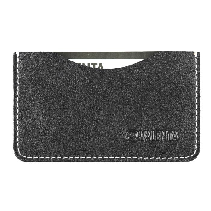 Кожаный черный чехол Valenta для визиток и карточек с белой строчкой, ОК81c1, Черный