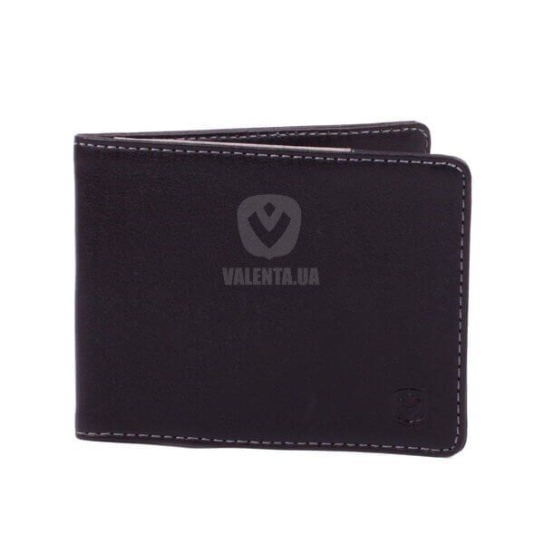 Мужской кожаный кошелек с зажимом для денег Valenta черно - серый