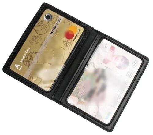 Кожаная черная обложка для водительских прав или ID паспорт , ОУ176541, Черный