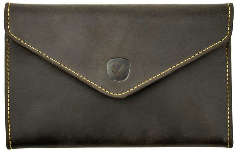 Шкіряний жіночий коричнево-жовтий гаманець-органайзер Envelope