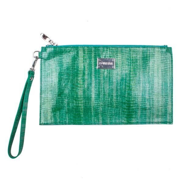 Valenta Women's Leather Clutch with Zipper Lacquer Green