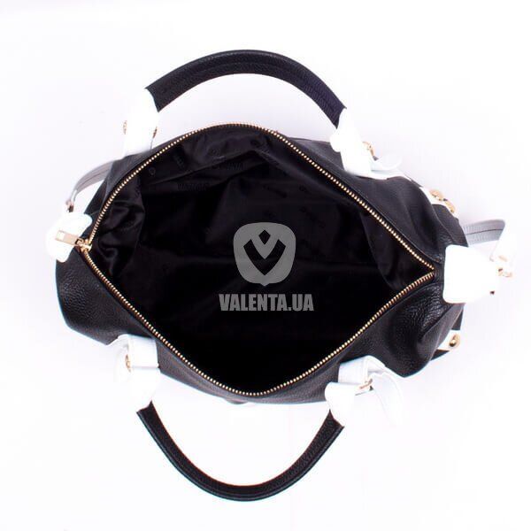 Кожаная черно-белая женская сумка-сундук Valenta, Черный