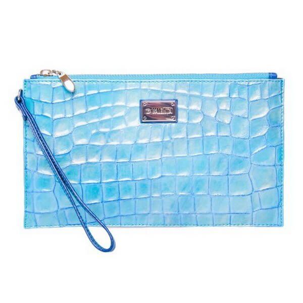 Women's leather clutch bag with a zipper Valenta Blue Lacquer