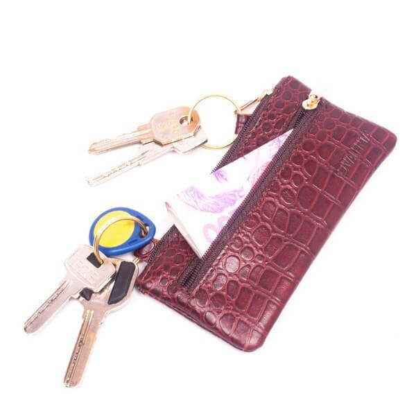 Шкіряна коричнева сумочка для ключів Valenta кроко, ХК44310, Коричневий