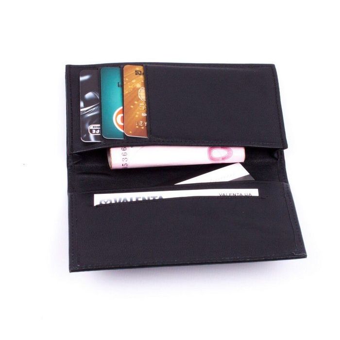 Кожаный футляр для визиток кредиток Valenta, ОК7411, Черный