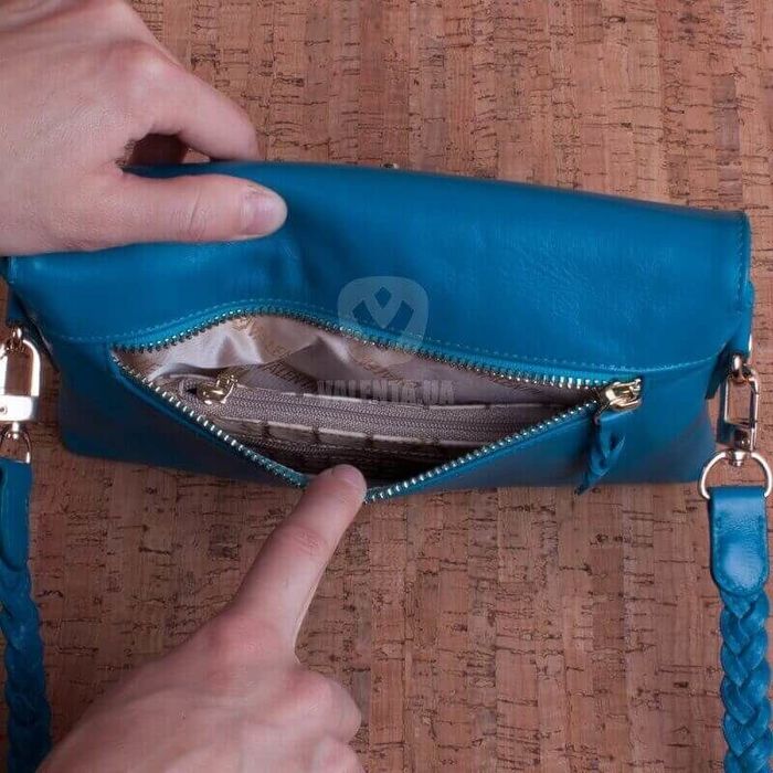 Кожаная бирюзовая женская сумочка-кроссбоди Valenta, Turquoise