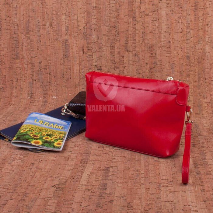 Valenta women's red leather cosmetic bag with a strap