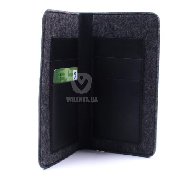 Кожаный черный кошелек c отделением для телефона Valenta L кроко, The black