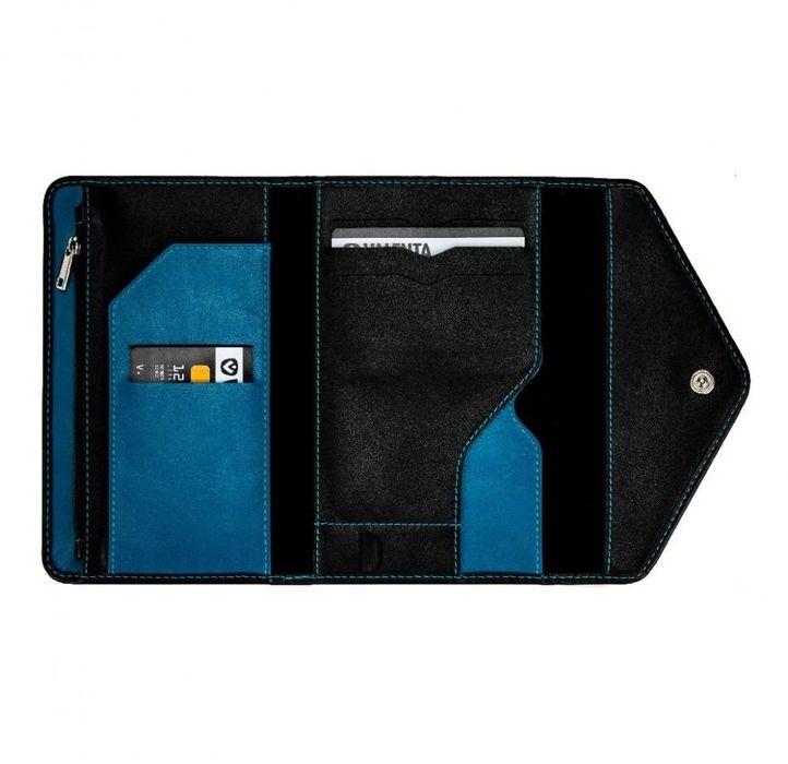 Шкіряний чоловічий чорно - бірюзовий гаманець-органайзер Envelope