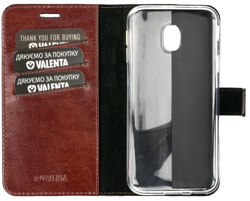 Кожаный чехол-книжка Valenta для Samsung Galaxy j3 2017 Коричневый