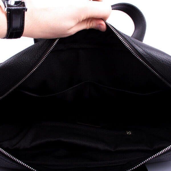Кожаная мужская деловая сумка Valenta с карманами, The black