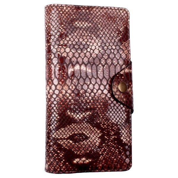 Шкіряний жіночий коричневий пітон гаманець подвійний Valenta