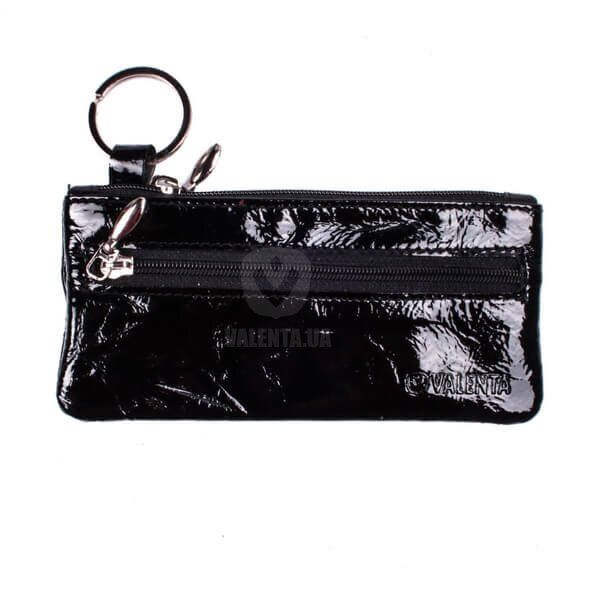 Кожаная черная сумочка для ключей Valenta ХК44 лаковая, ХК44401, Черный