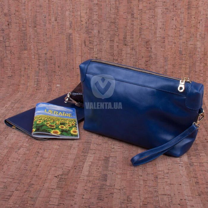 Women's leather cosmetic bag blue Valenta large