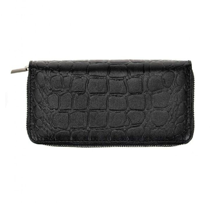 Women's Black Crocodile Leather Double Rich Wallet - Valenta