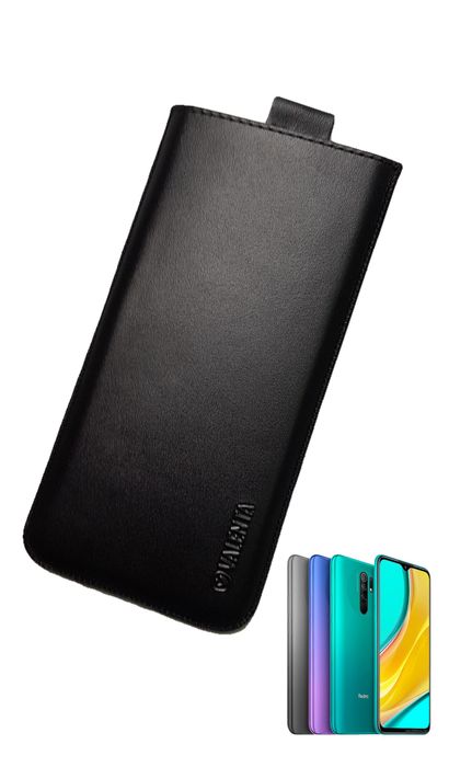 Кожаный чехол-карман VALENTA для телефона Xiaomi Redmi 9 Чёрный, Черный