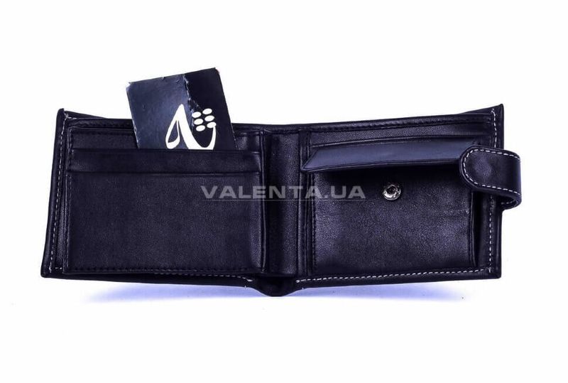 Мужское черное кожаное портмоне двойное Valenta с белой строчкой