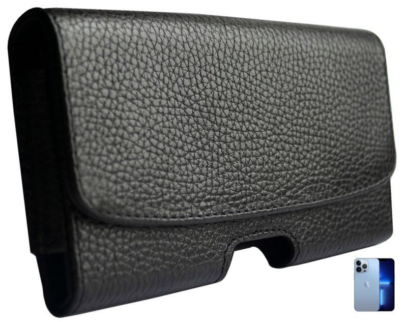 Кожаный чехол на ремень Valenta 1299XL для iPhone 13 Pro Max Черный флотар, Черный