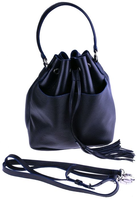 Кожаная женская сумка-мешок Valenta ВЕ6173 Темно-синяя