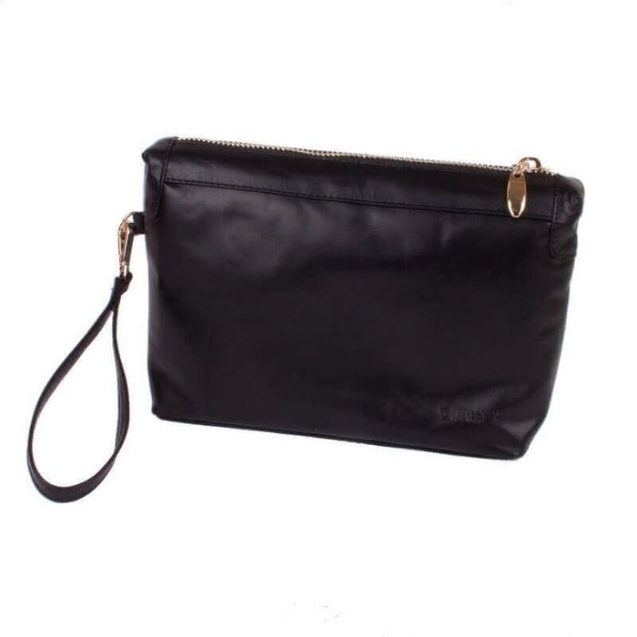 Valenta women's black leather cosmetic bag medium with a strap
