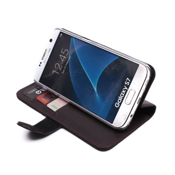 Кожаный коричневый чехол-книжка Valenta для Samsung Galaxy S7 с накладкой, Коричневий