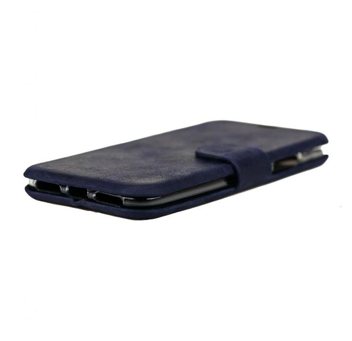 Кожаный чехол-книжка VALENTA для телефона Apple iPhone X/XS Темно-синий, Темно-синий