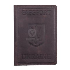 Шкіряна темно-коричнева обкладинка для закордонного паспорта Valenta, ОУ152624, Коричневий