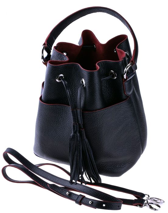 Кожаная женская сумка-мешок Valenta ВЕ6173 синяя с красным