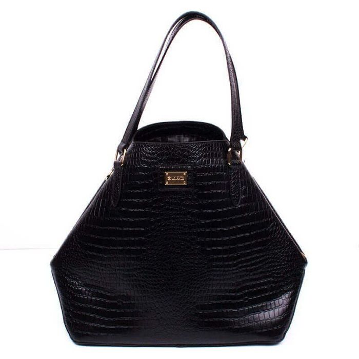 Кожаная женская сумка Valenta ВЕ6072 Черный кроко, Черный