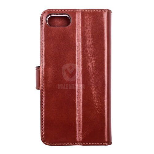Кожаный коричневый чехол-книжка Valenta для iPhone 7/ 7s/ 8 с накладкой и карманами, Brown