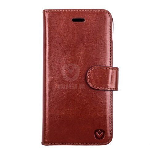 Кожаный коричневый чехол-книжка Valenta для iPhone 7/ 7s/ 8 с накладкой и карманами, Коричневый