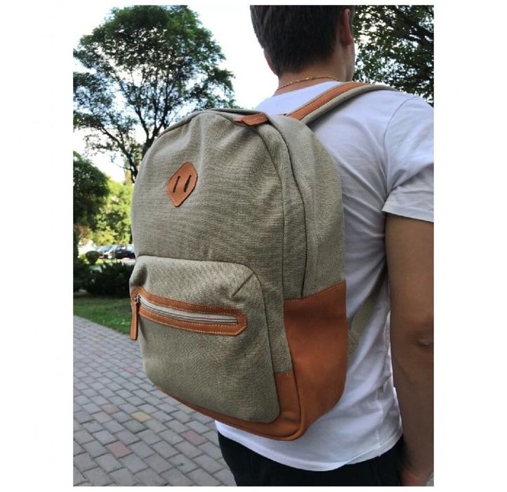 Мужская сумка-рюкзак Комби Valenta ткань + оранжевый нубук, Оранжевий
