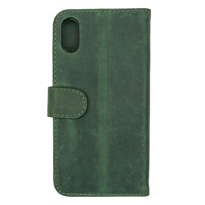 Кожаный зеленый чехол-книжка Valenta для телефона Apple iPhone X/XS, Зелёный