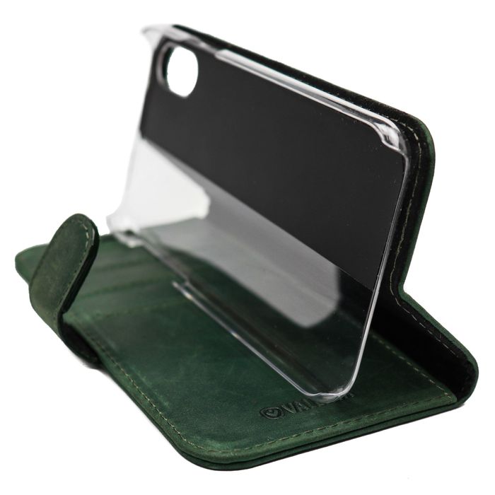 Кожаный зеленый чехол-книжка Valenta для телефона Apple iPhone X/XS, Зелёный
