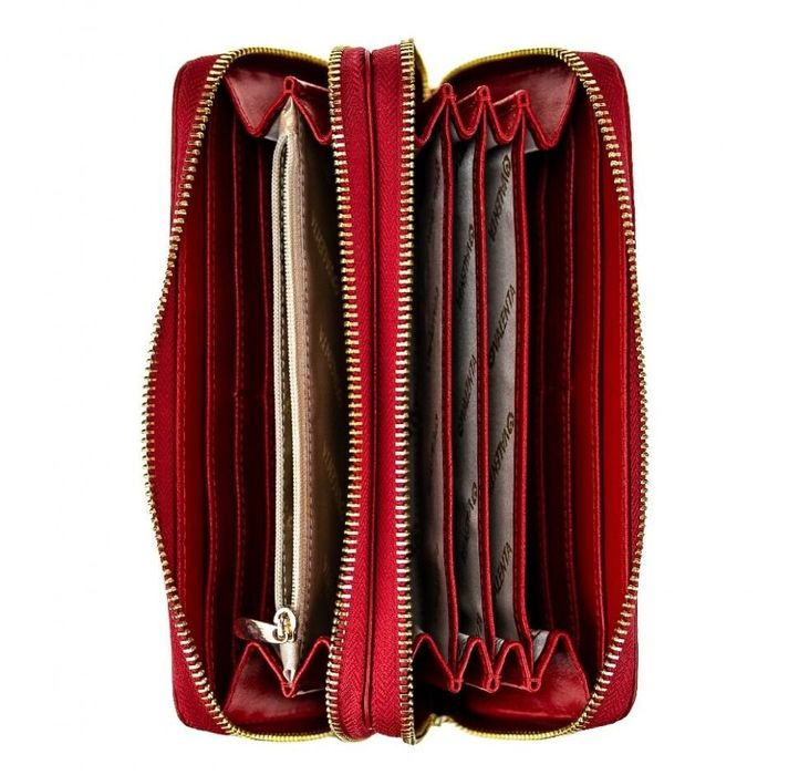 Women's Red Double Rich Leather Wallet - Valenta
