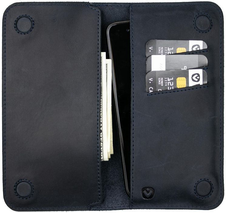 Кожаный чехол-кошелек Valenta Libro с отделением для телефона до 170x86x15 мм. Синий, Темно-синий