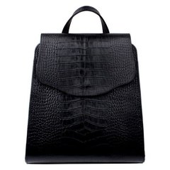 Valenta Women's Black Crocodile Embossed Leather Backpack