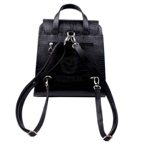 Жіноча чорна шкіряна сумка-рюкзак Valenta з тисненням під крокодил