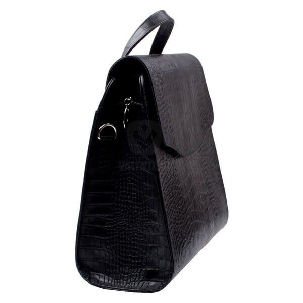 Женская черная кожаная сумка-рюкзак Valenta с тиснением под крокодил