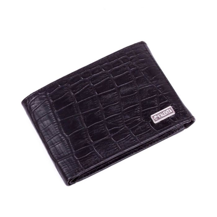 Valenta Men's Leather Wallet with Money Clip Black Crocodile