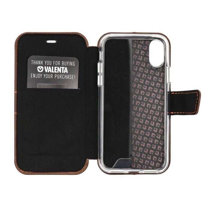 Кожаный чехол-буклет (ракушка) VALENTA для телефона iPhone XS Max Коричневый, Коричневый