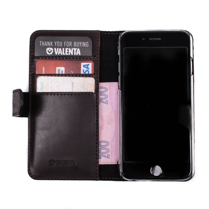 Кожаный коричневый чехол-книжка Valenta для iPhone 6/6S, Коричневый