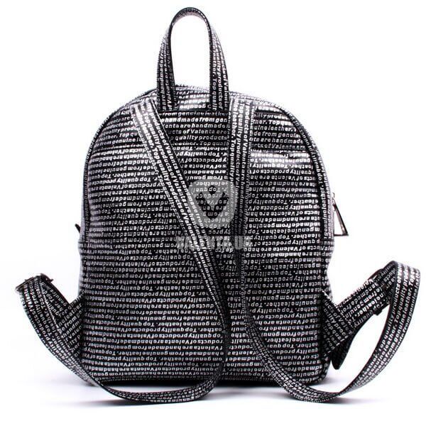 Valenta Women's Black Leather Backpack with Newspaper Print